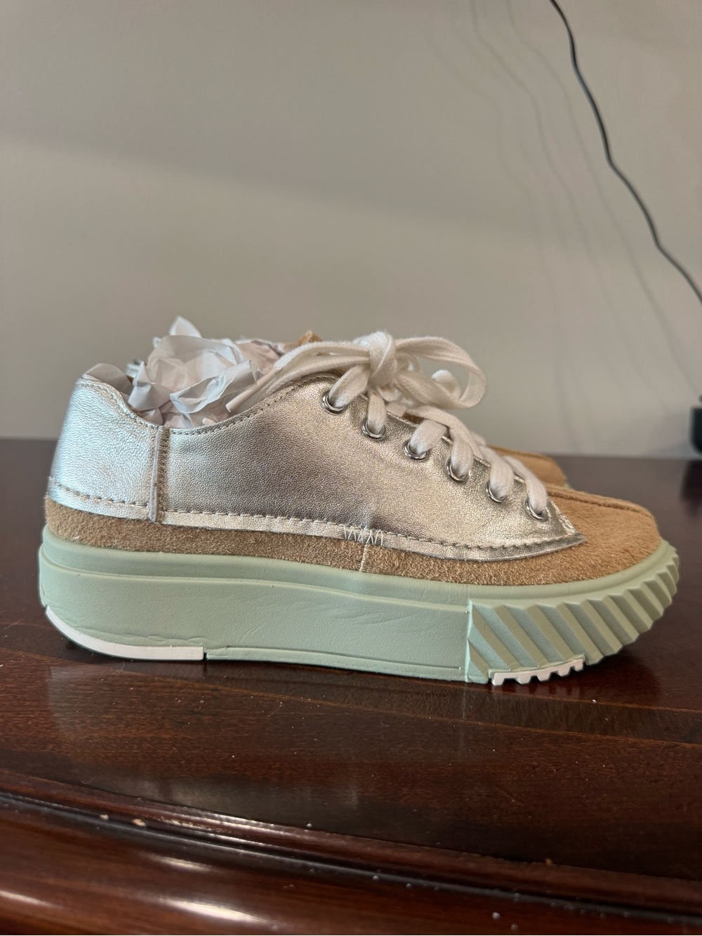 4CCCCEES Metallic Silver & Tan Platform Sneaker - Fashionable Everyday Shoe